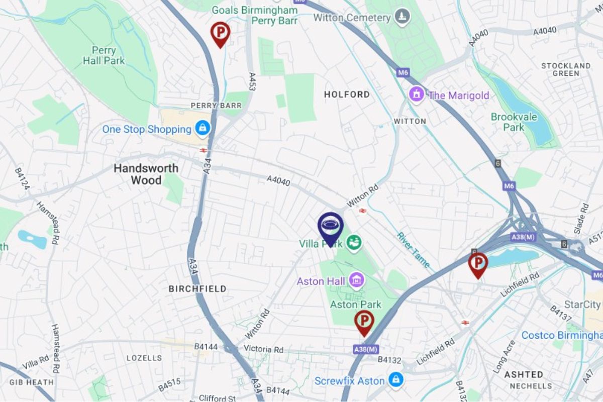 Aston Villa Parking Map Aston Villa Parking Map